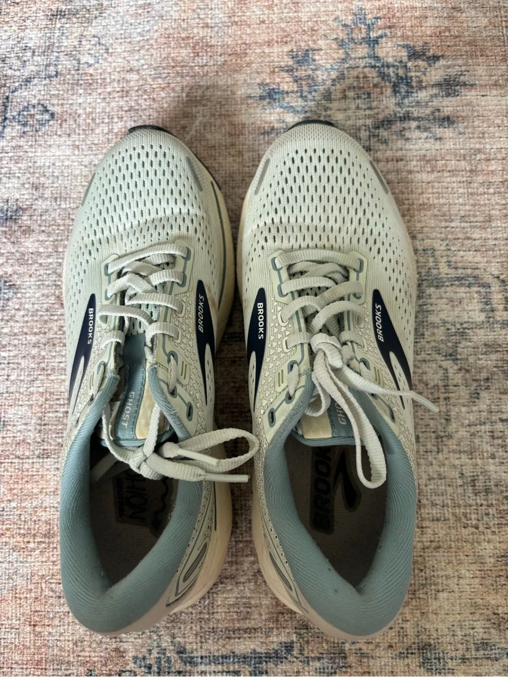 Brooks Ghost Running Shoes - Beige with Teal/Navy Accents - Picture 14 of 14